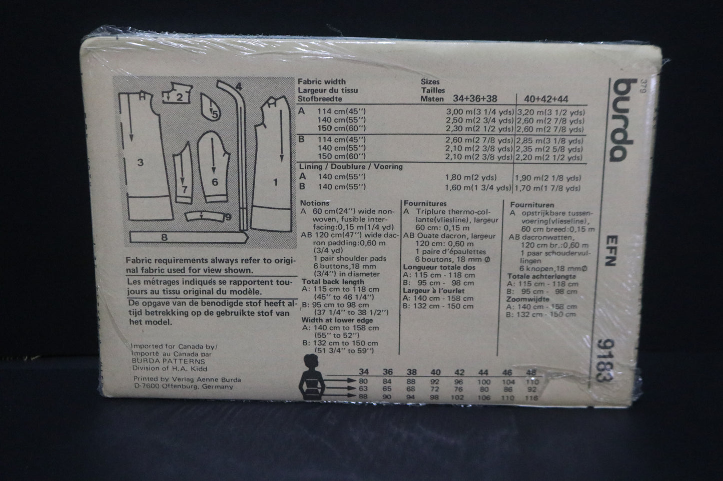 Burda 9183 Misses Coat and Belt Sewing Pattern - UNCUT Size 14 16 18