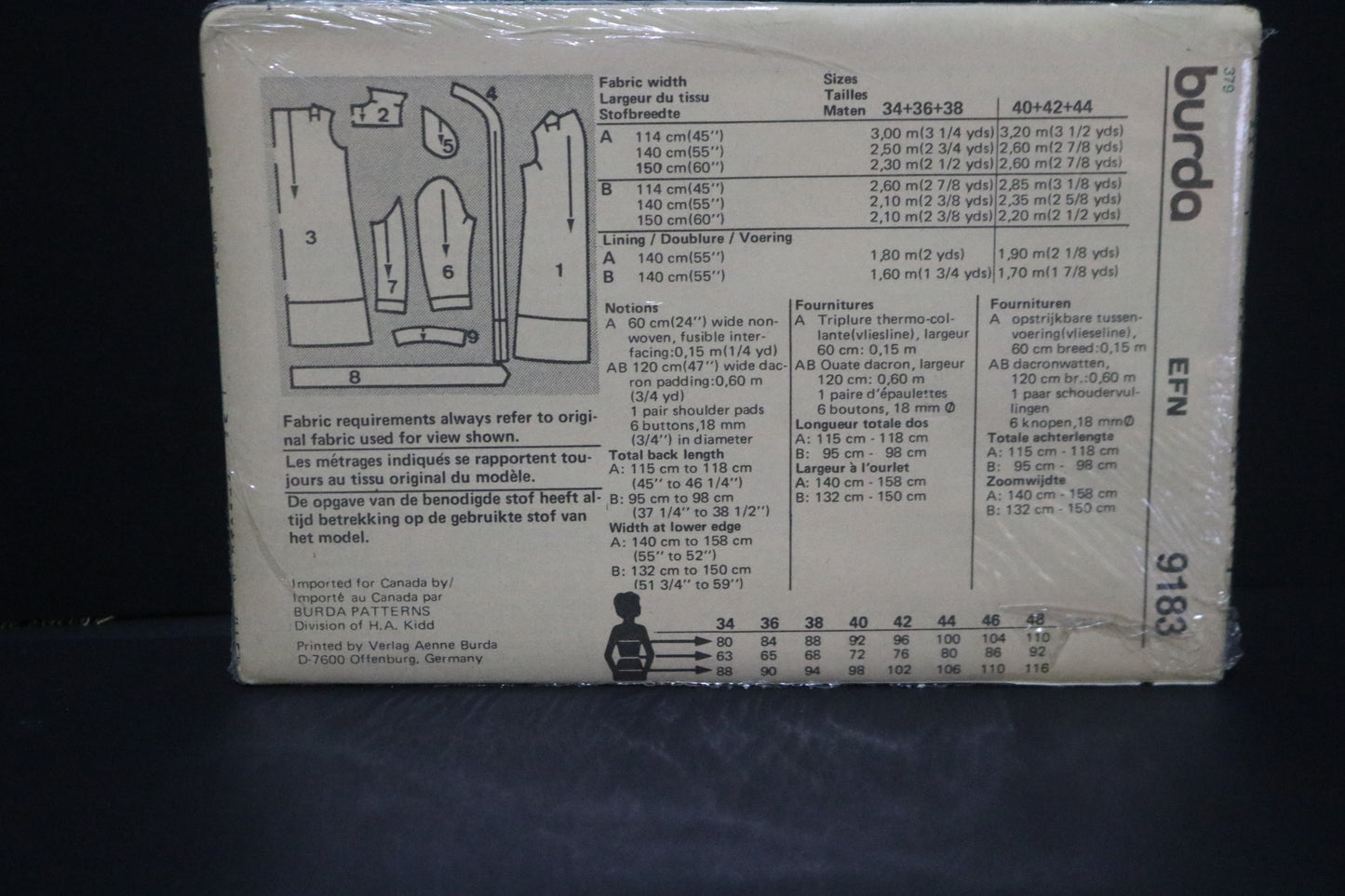 Burda 9183 Misses Coat and Belt Sewing Pattern - UNCUT Size 14 16 18