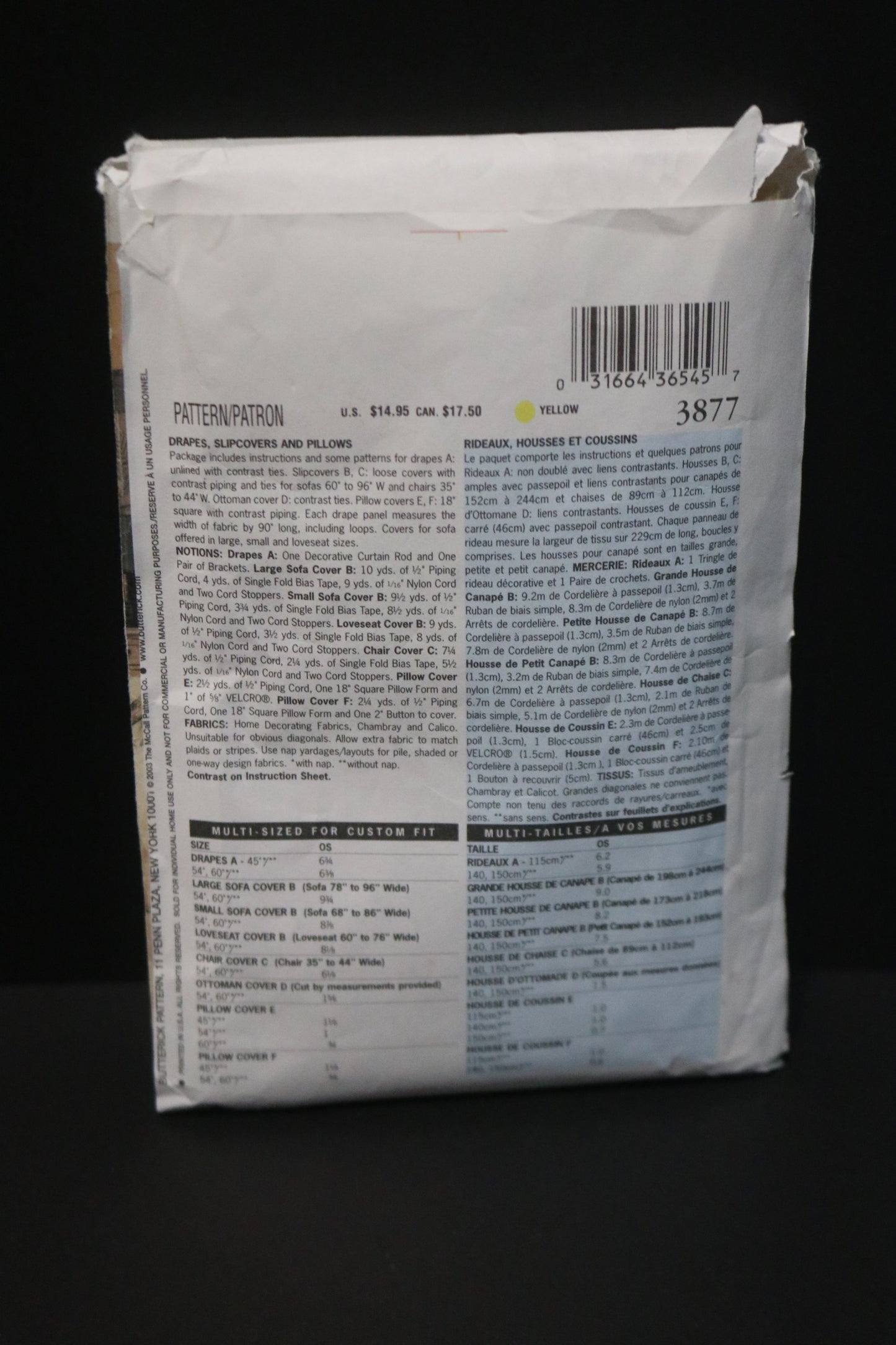 Butterick 3877 Waverly Drapes Slipcovers and Pillows Sewing Pattern - UNCUT