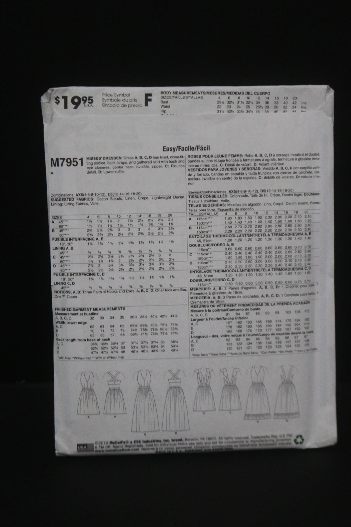 McCalls 7951 Misses Dresses Sewing Pattern - UNCUT - Size 4 6 8 10 12