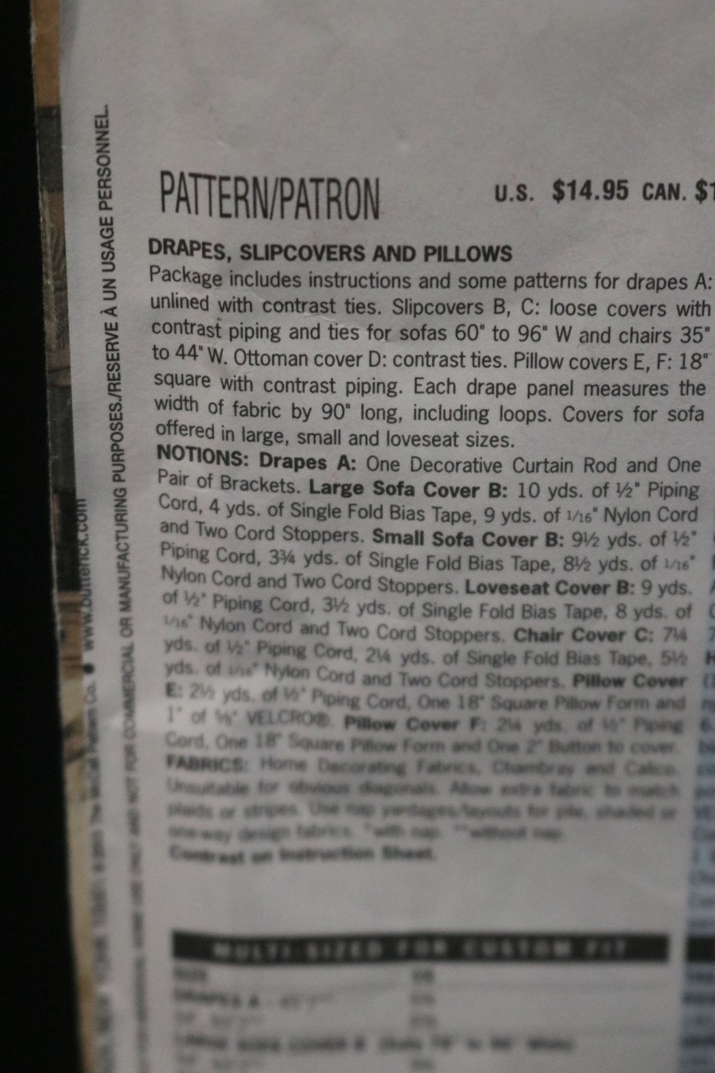 Butterick 3877 Waverly Drapes Slipcovers and Pillows Sewing Pattern - UNCUT