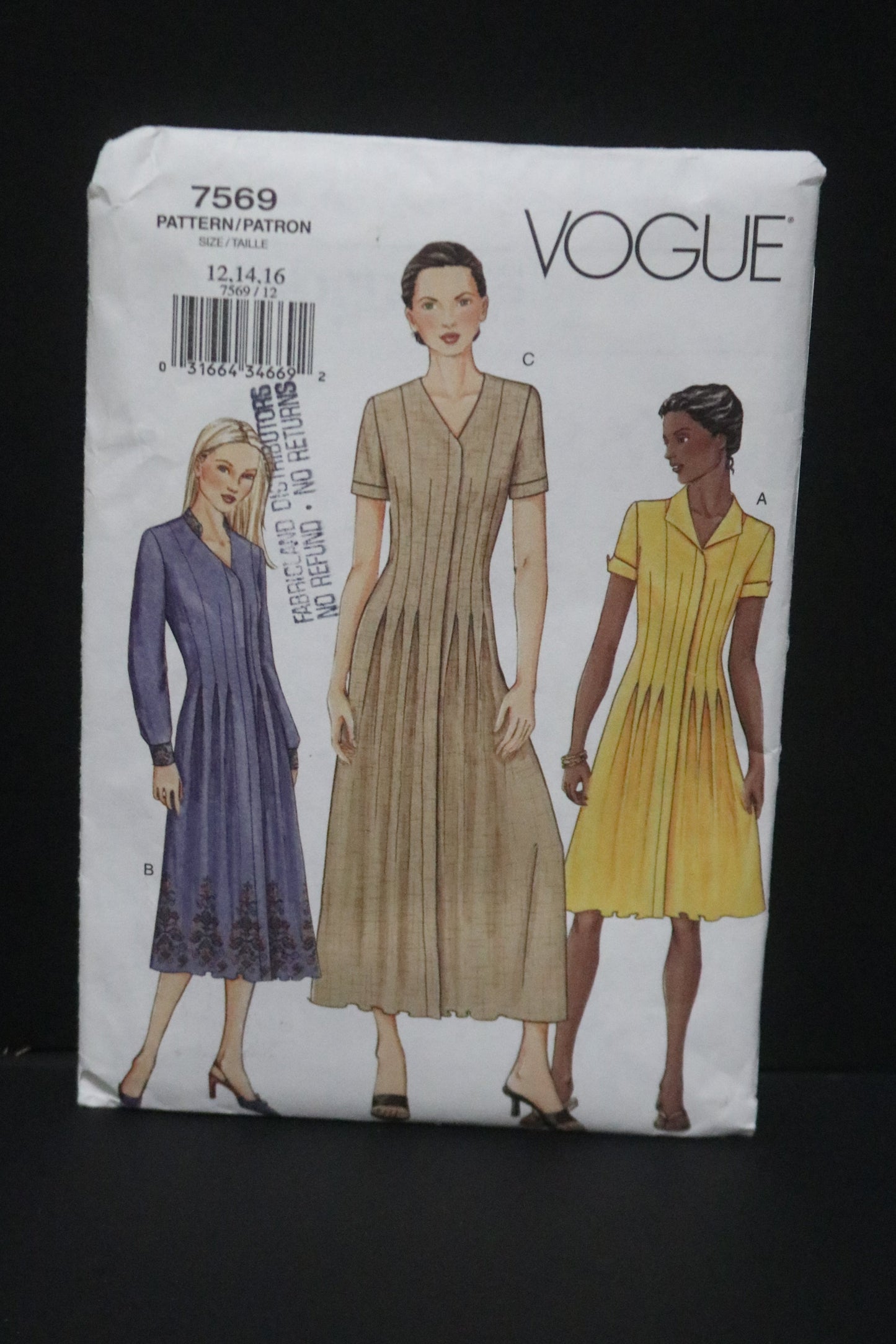 Vogue 7569 Misses Dress Sewing Pattern - UNCUT - Size 12 14 16