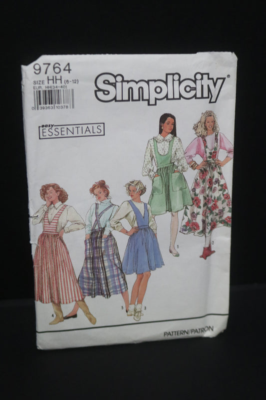 Simplicity 9764 Misses Jumpers in Two Lengths with detachable Tabards or Suspenders  Sewing Pattern - UNCUT - Size 6 - 12