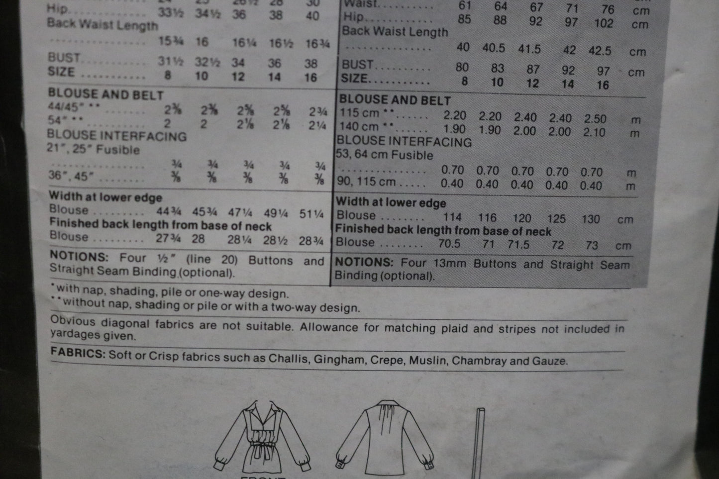 See and Sew 5804 Misses / Misses Blouse and Belt Sewing Pattern UNCUT Size 14