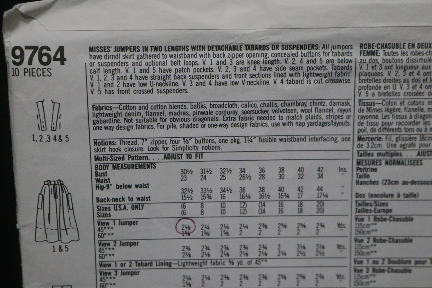 Simplicity 9764 Misses Jumpers in Two Lengths with detachable Tabards or Suspenders  Sewing Pattern - UNCUT - Size 6 - 12