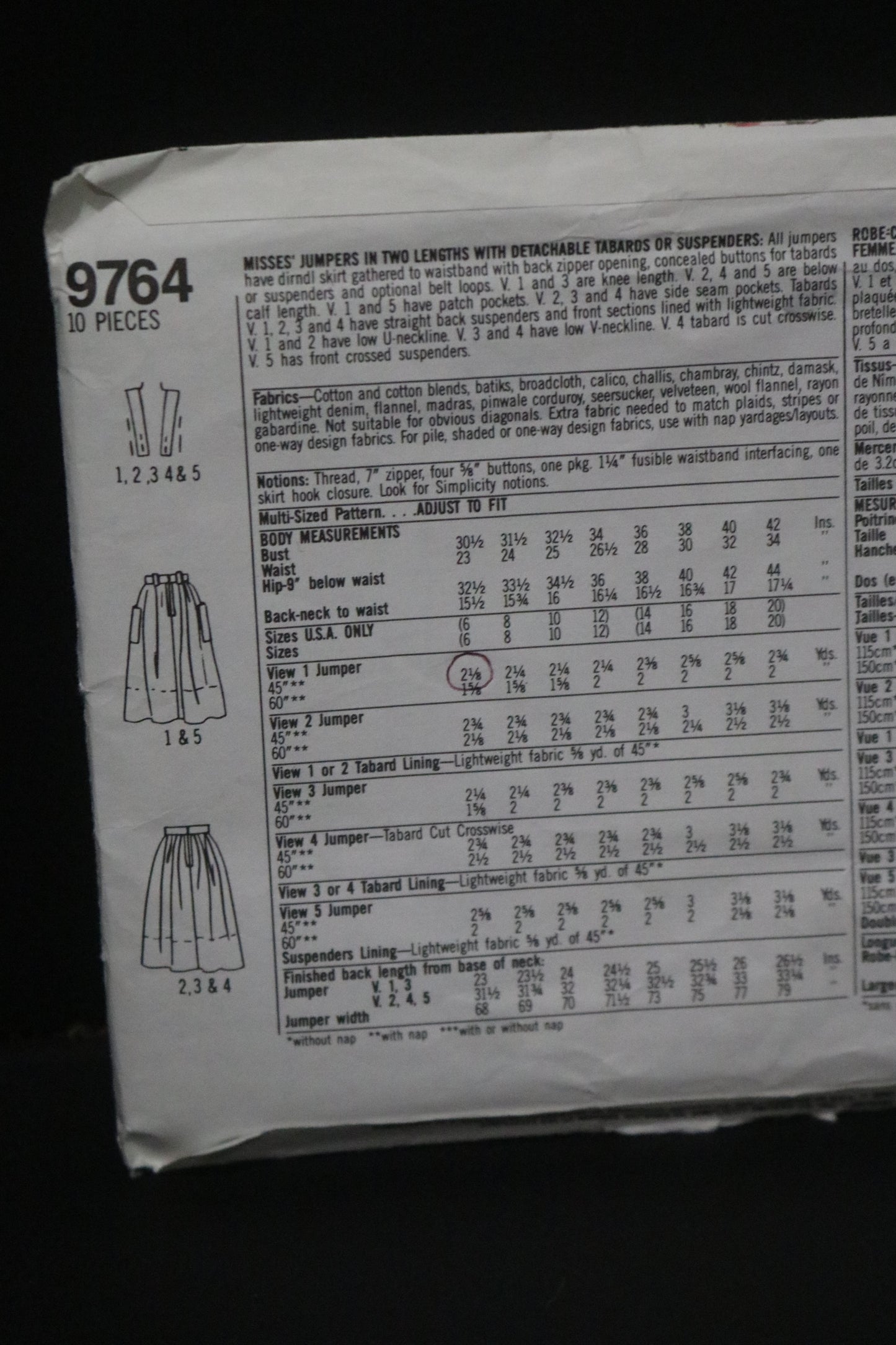 Simplicity 9764 Misses Jumpers in Two Lengths with detachable Tabards or Suspenders  Sewing Pattern - UNCUT - Size 6 - 12