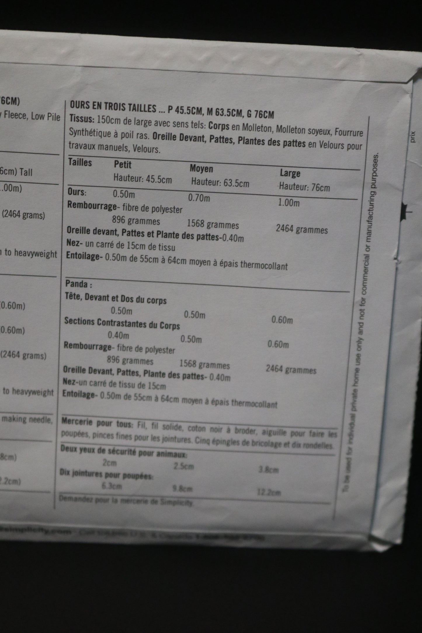 Simplicity 3787 Bears in Three Sizes S 18" M 25" and L 30" Sewing Pattern UNCUT