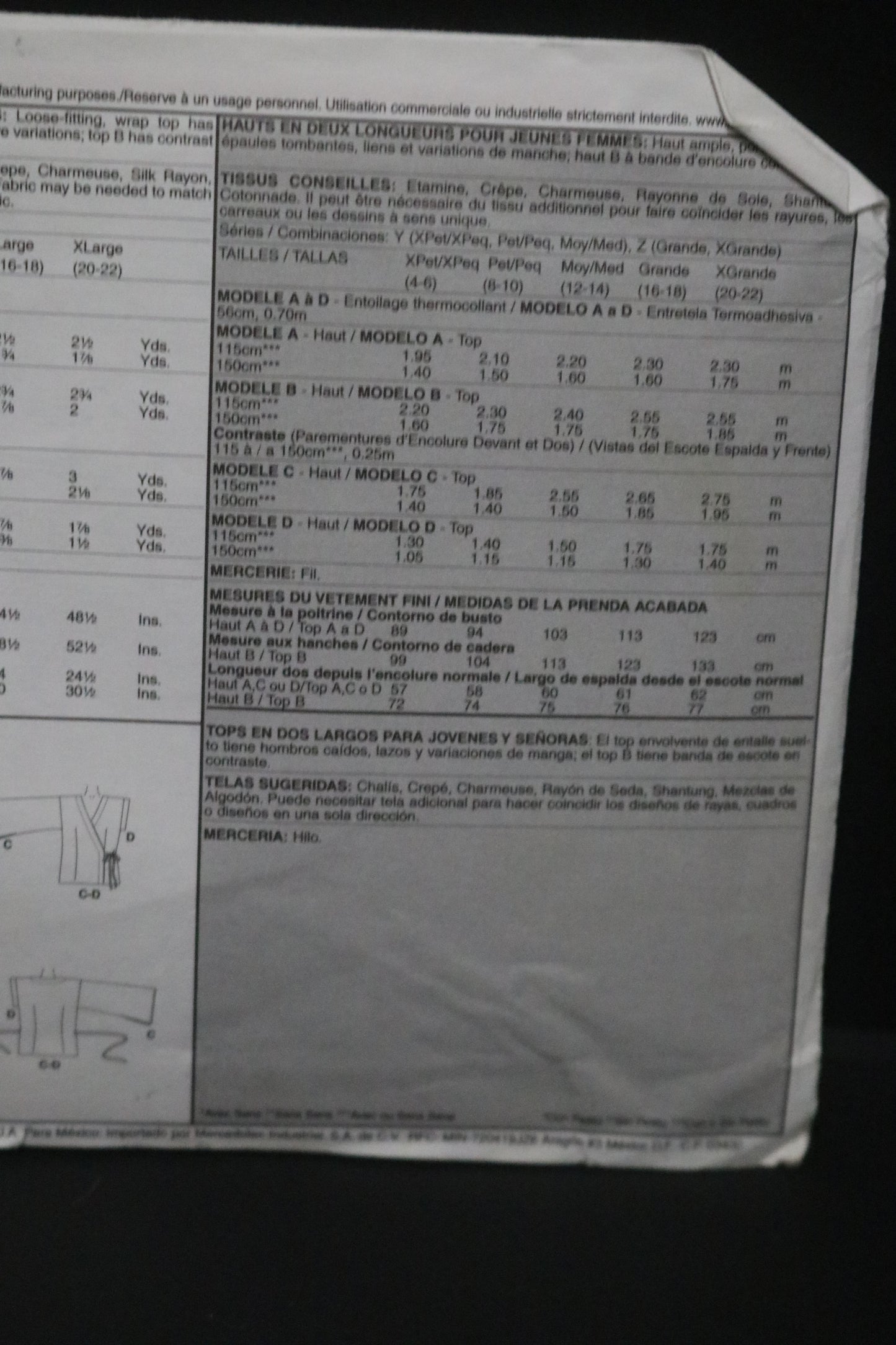 McCalls 4304 Misses Top in Two Lengths Sewing Pattern UNCUT - Size Lrg- Xxl