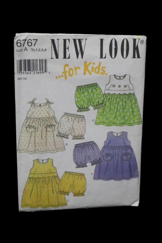 New Look 6767 Girls Toddlers Dress and Panties Sewing Pattern UNCUT Size 1/2 1 2 3 4