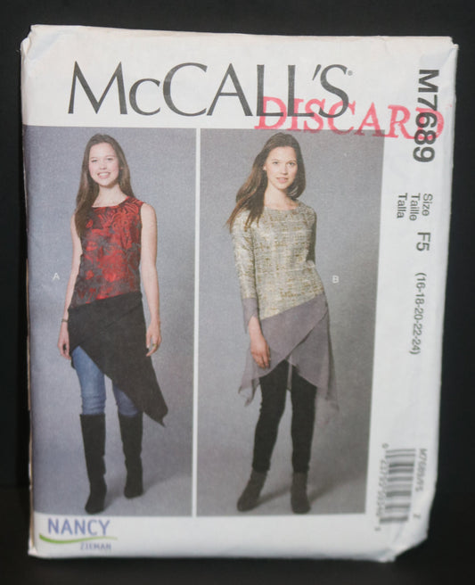 McCalls 7689 Misses Tops Sewing Pattern - UNCUT - Size 16 18 20 22 24