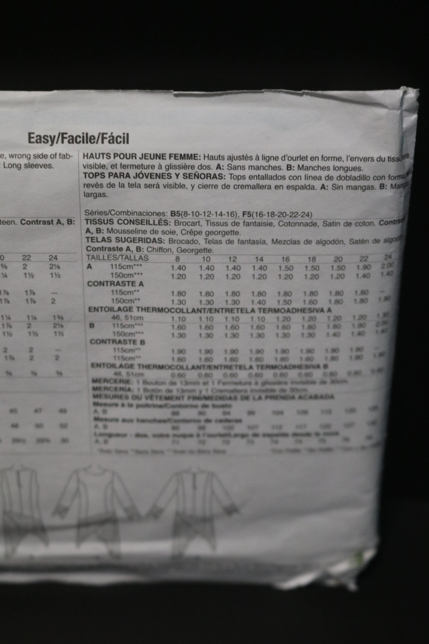 McCalls 7689 Misses Tops Sewing Pattern - UNCUT - Size 16 18 20 22 24