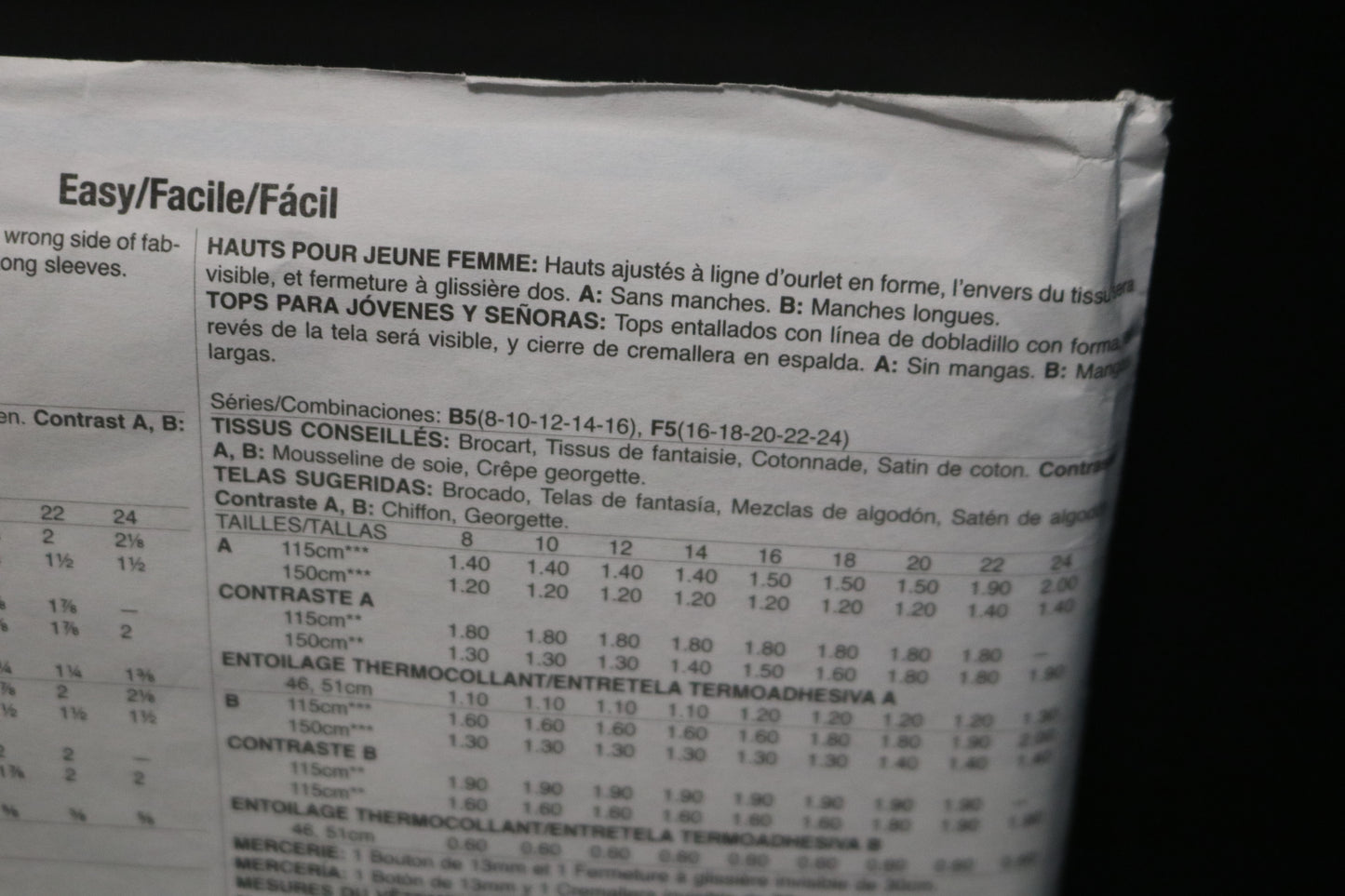 McCalls 7689 Misses Tops Sewing Pattern - UNCUT - Size 16 18 20 22 24