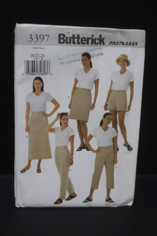 Butterick 3397 Misses / Misses Petite Skirt Shorts and Pants Sewing Pattern - UNCUT - Size 20 22 24