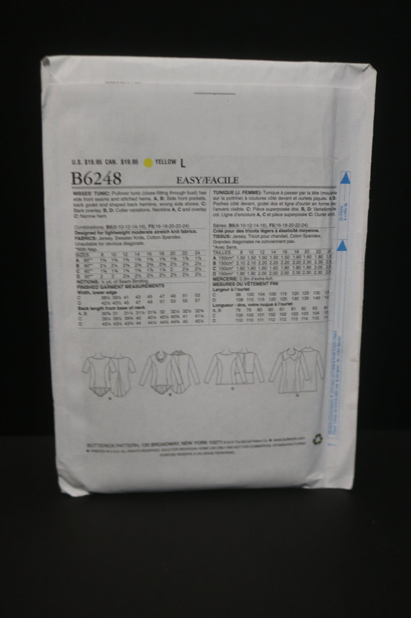 Butterick 6248 Misses Tunic Sewing Pattern UNCUT  Size 8 10 12 14 16