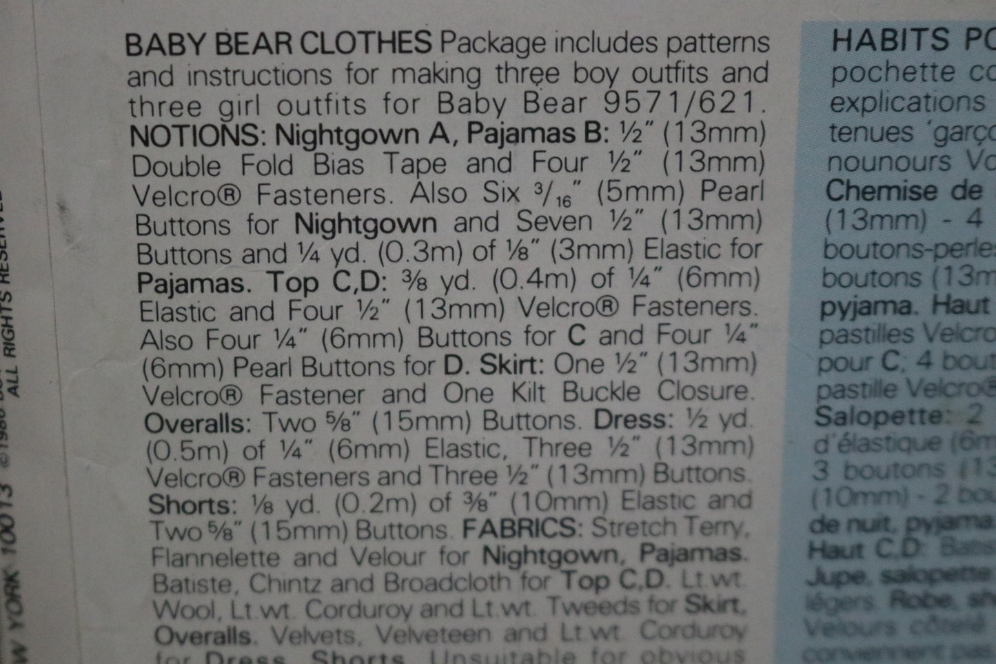 Vogue 9572 Linda Carr Baby Bear Clothes Sewing Pattern UNCUT