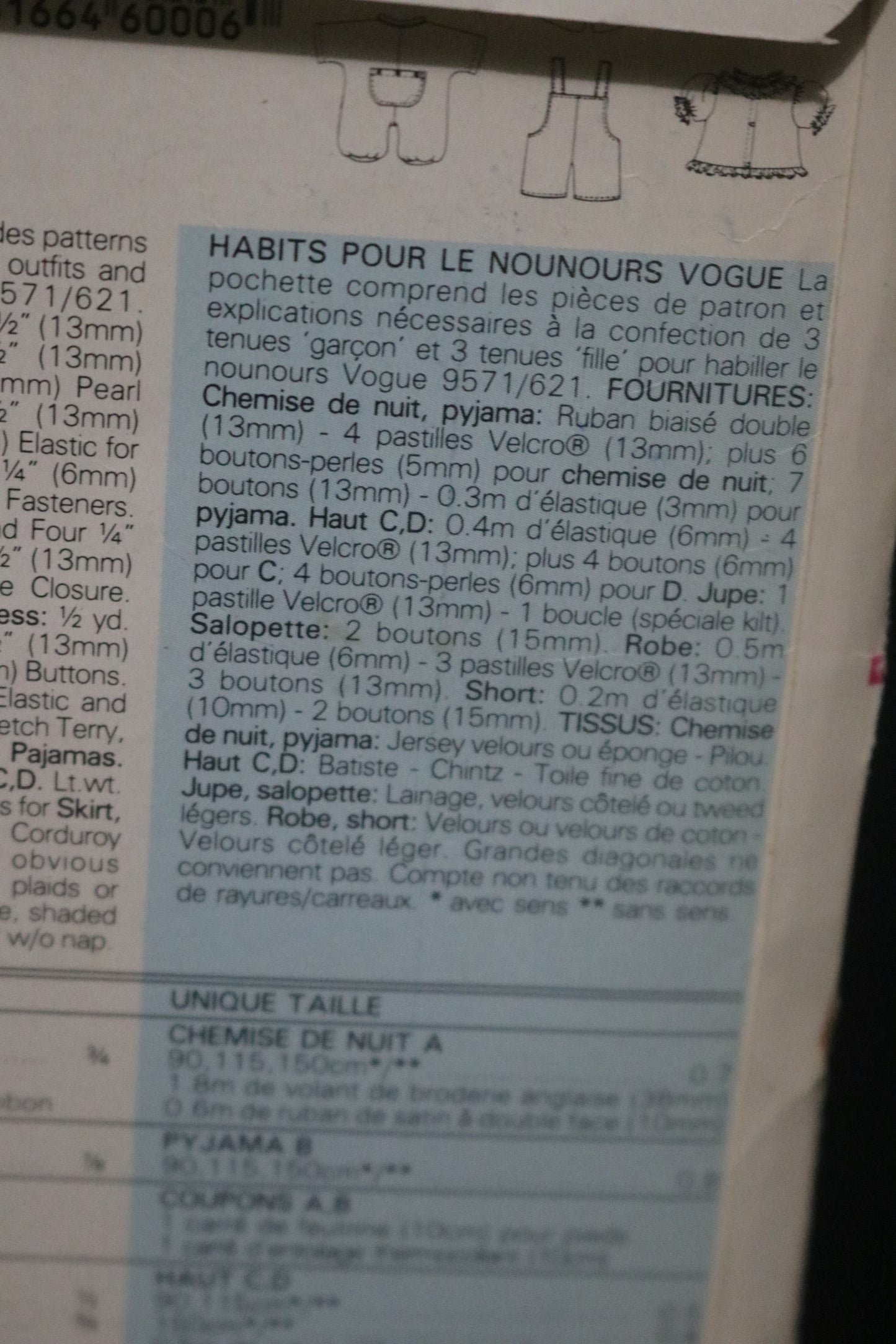 Vogue 9572 Linda Carr Baby Bear Clothes Sewing Pattern UNCUT