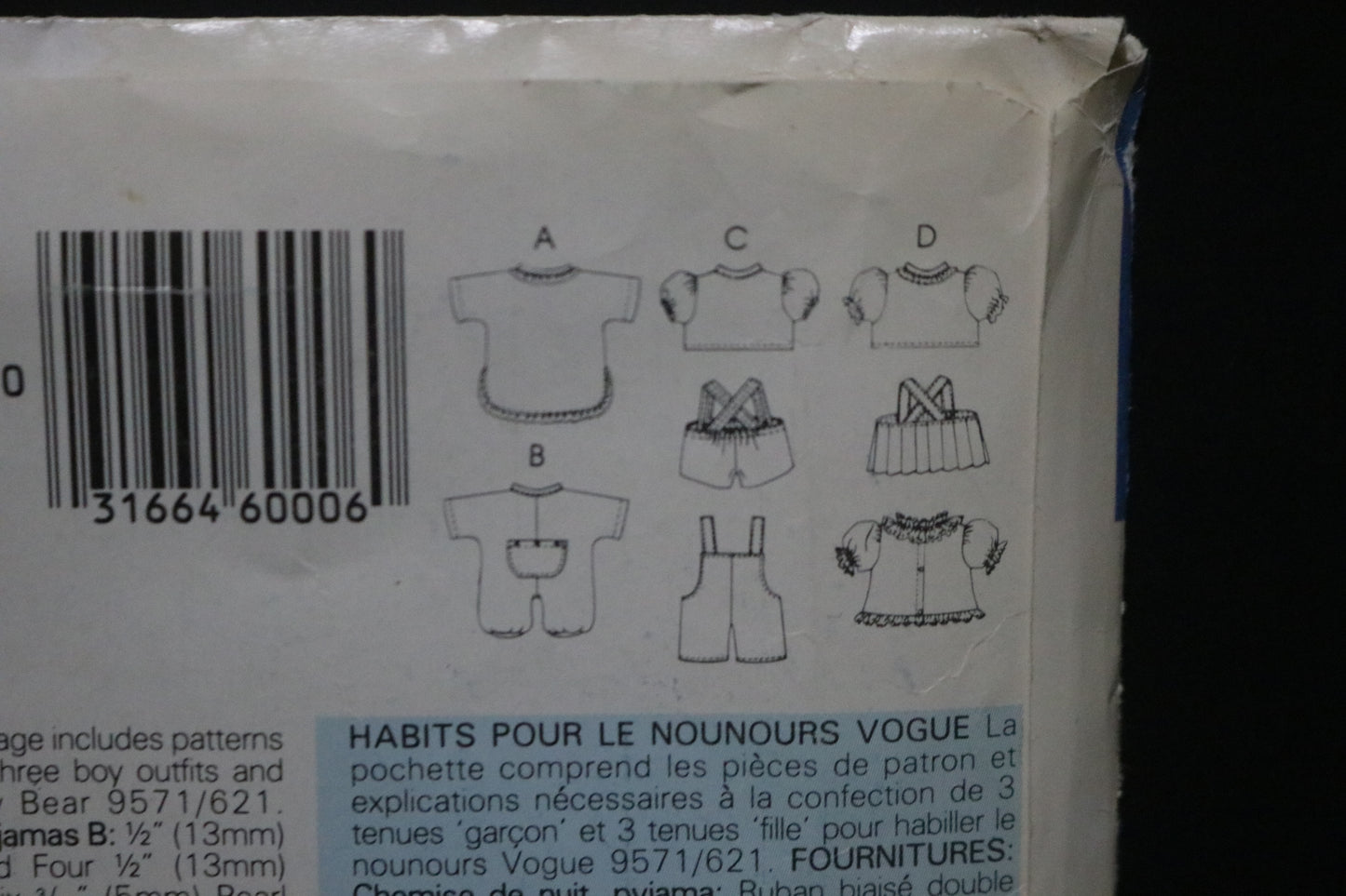 Vogue 9572 Linda Carr Baby Bear Clothes Sewing Pattern UNCUT