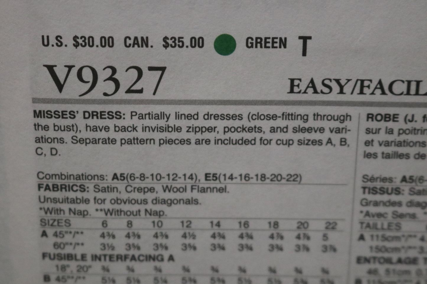 Vogue 9327 Misses Dress Sewing Pattern - UNCUT - Size 6 8 10 12 14