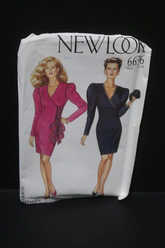 80s New look 6636 Misses Dress Sewing Pattern - UNCUT - Size 8 - 18