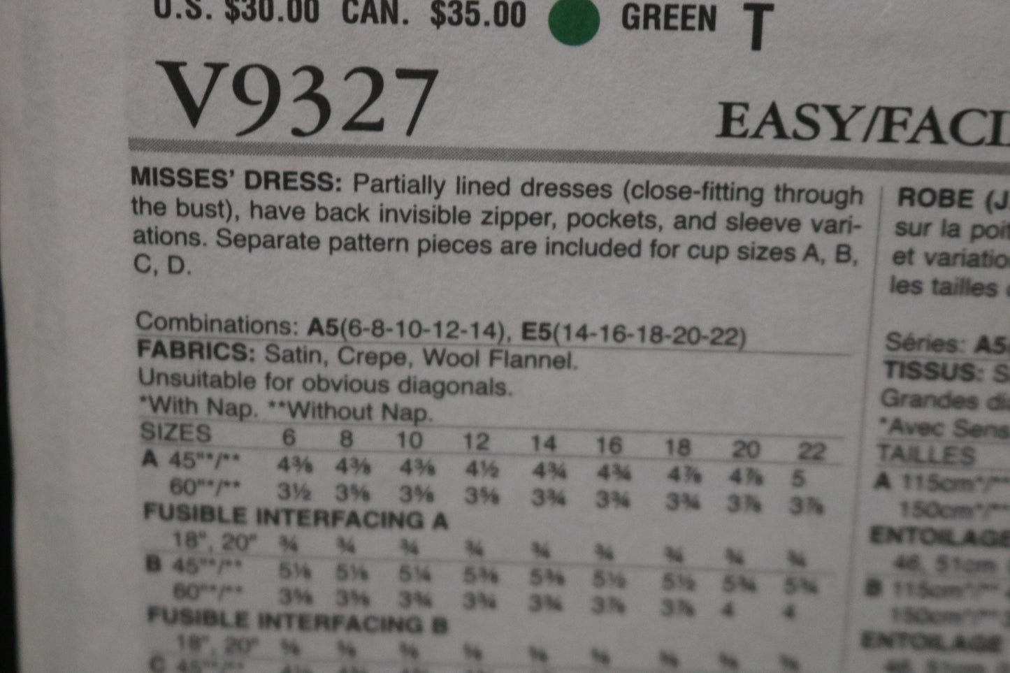 Vogue 9327 Misses Dress Sewing Pattern - UNCUT - Size 6 8 10 12 14