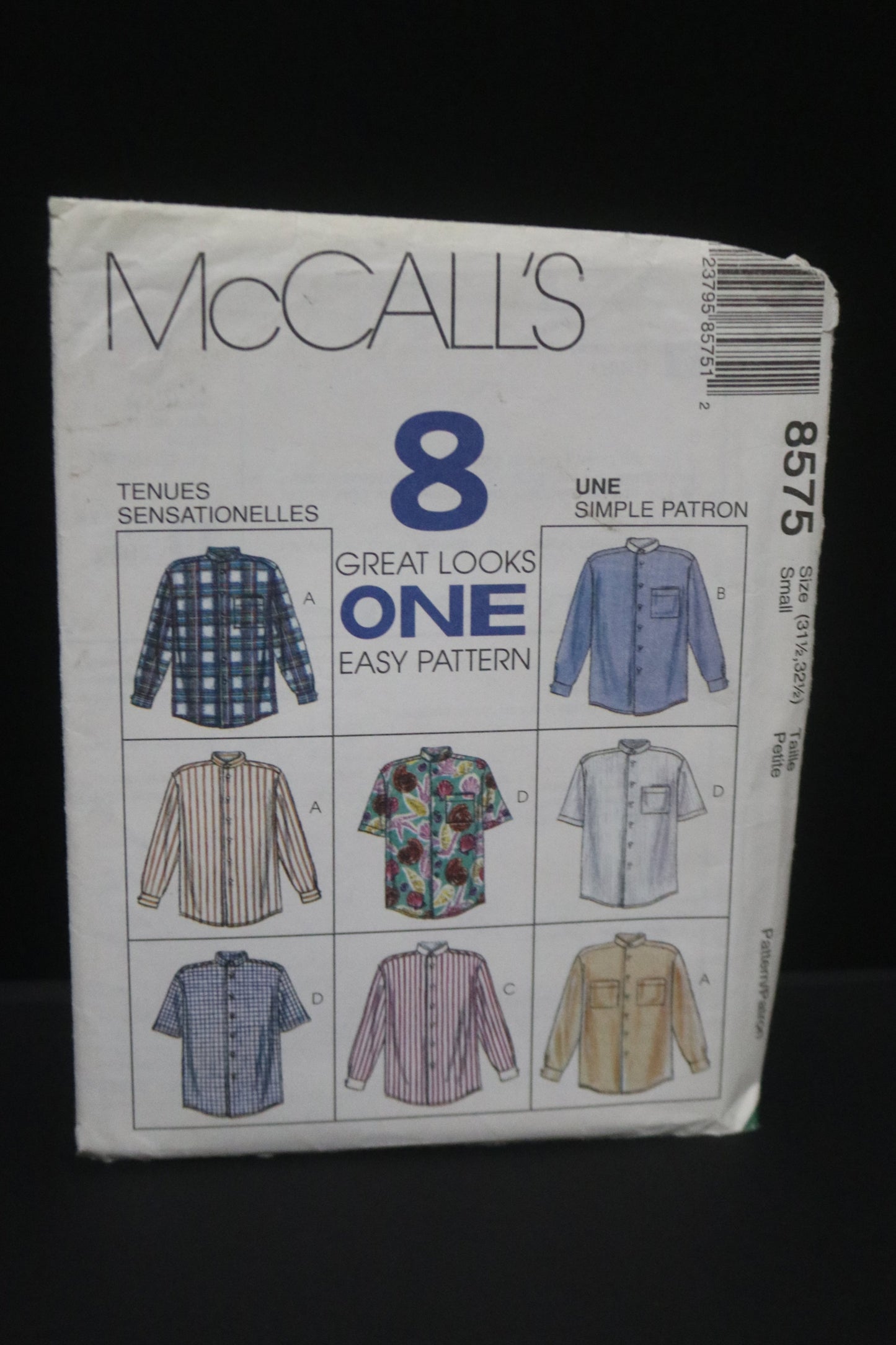 McCalls 8575 Misses and Mens Shirt Sewing Pattern UNCUT - Size Small ( 31 1/2/,32 1/2)