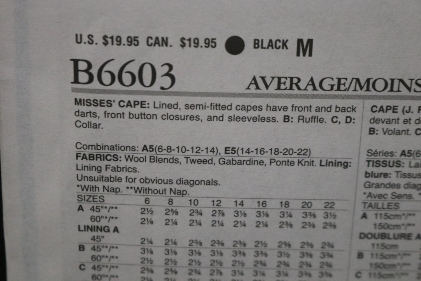 Butterick 6603 Misses Cape Sewing Pattern  - UNCUT - Size 6 8 10 12 14