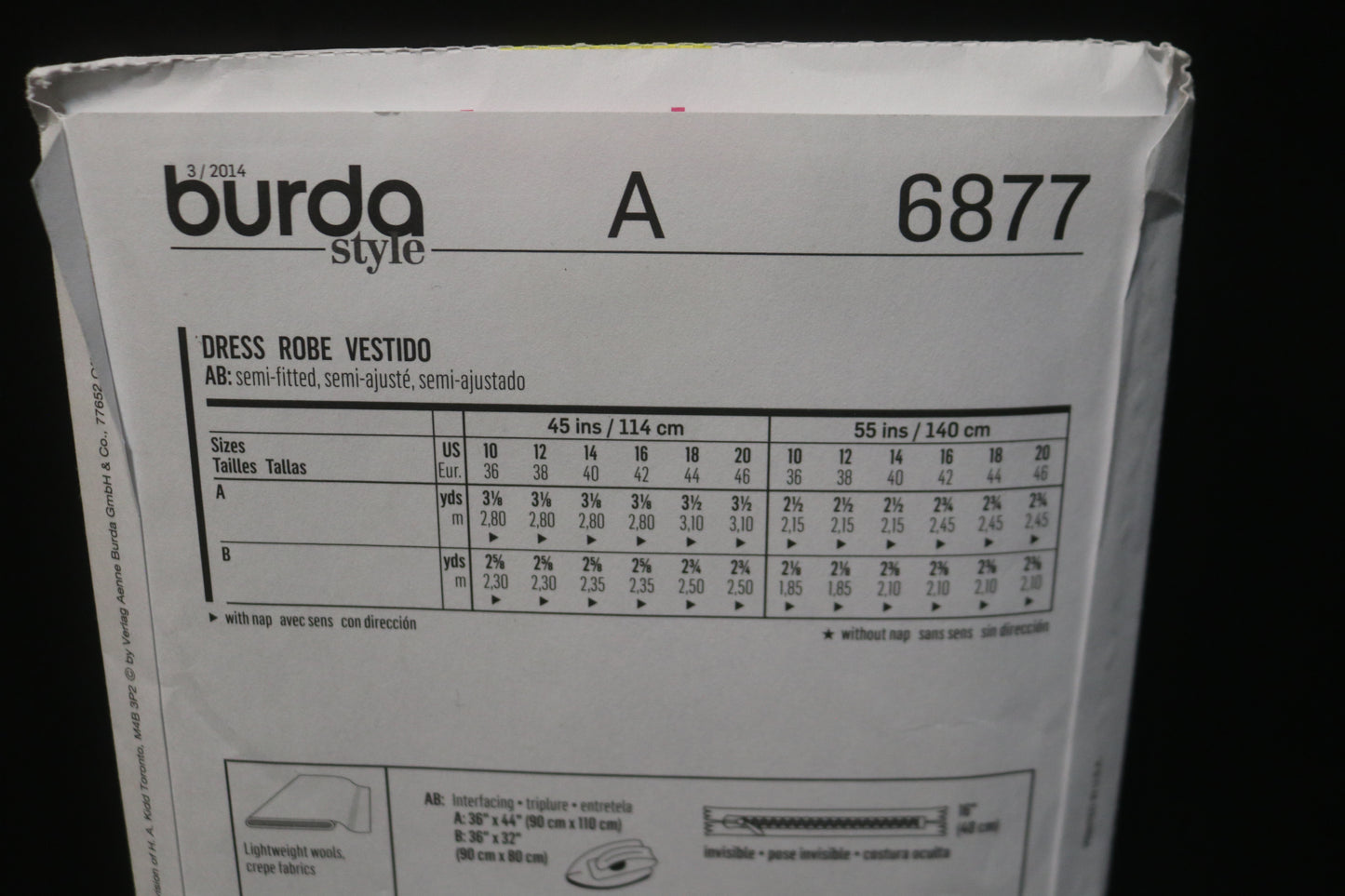 Burda 6877 Misses Dress Sewing Pattern - UNCUT - Size 10 - 20