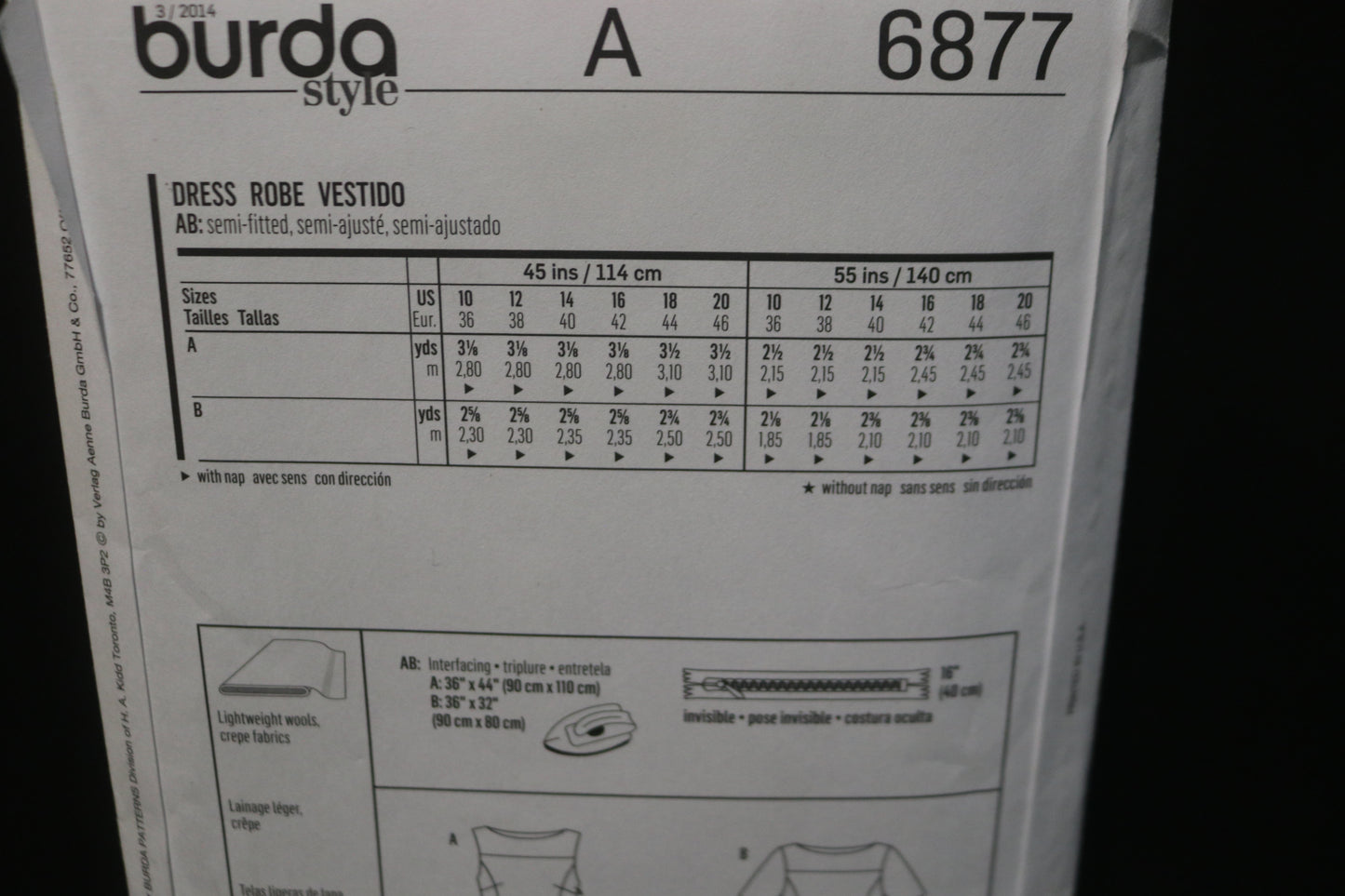 Burda 6877 Misses Dress Sewing Pattern - UNCUT - Size 10 - 20