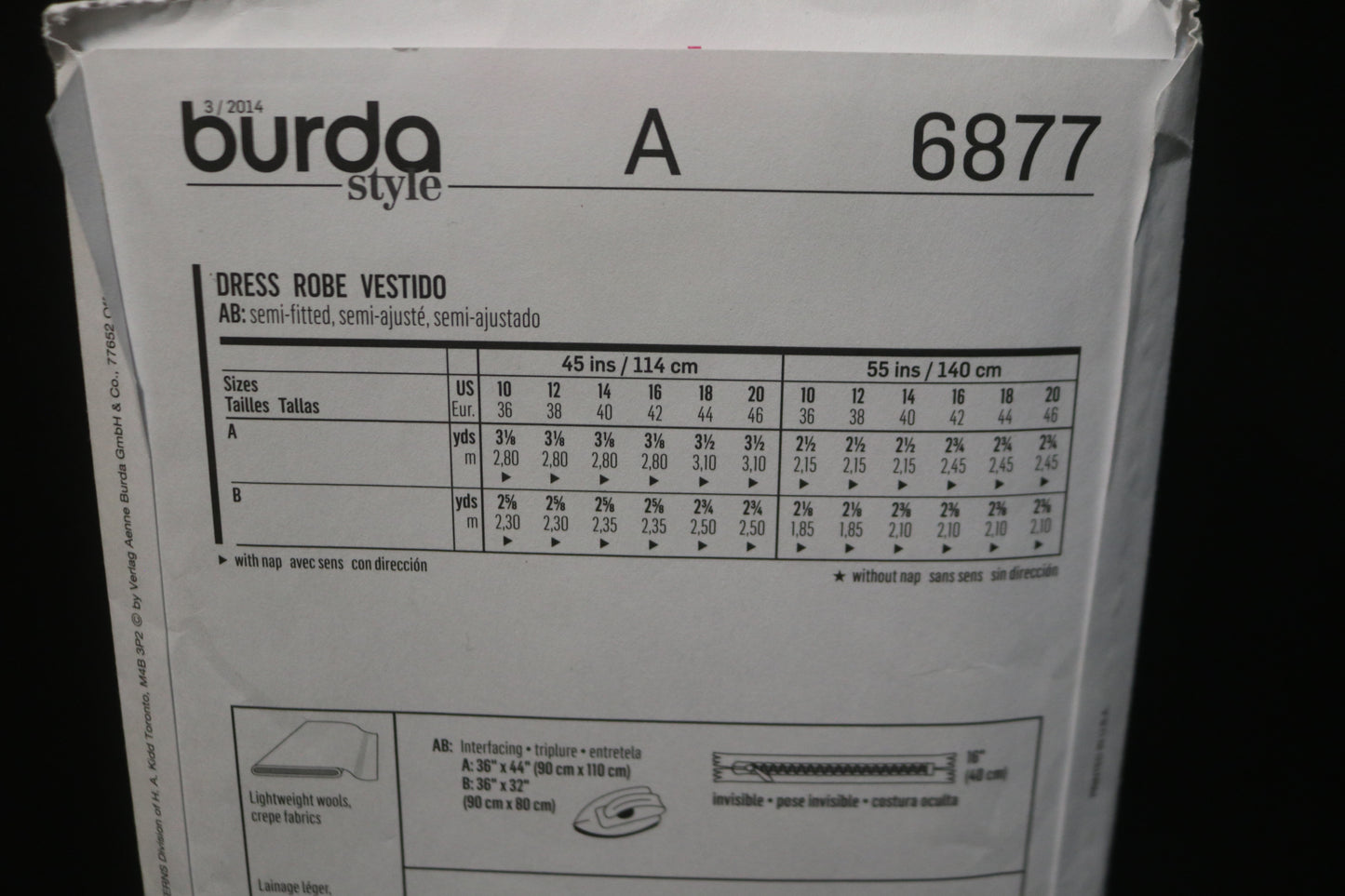 Burda 6877 Misses Dress Sewing Pattern - UNCUT - Size 10 - 20