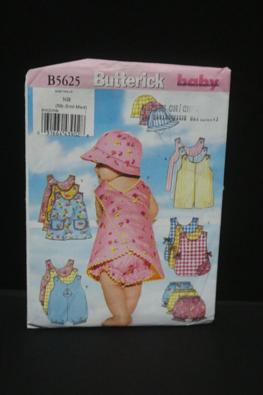 Butterick 5625 Infants Romper Jumper Panties and Hat Sewing Pattern - UNCUT - Size Size NB Sml Med