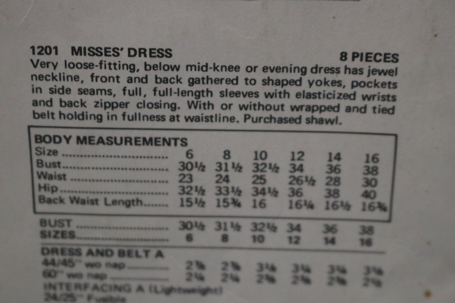 Vogue 1201 Leo Narducci Misses Dress Sewing Pattern - UNCUT - Size 6