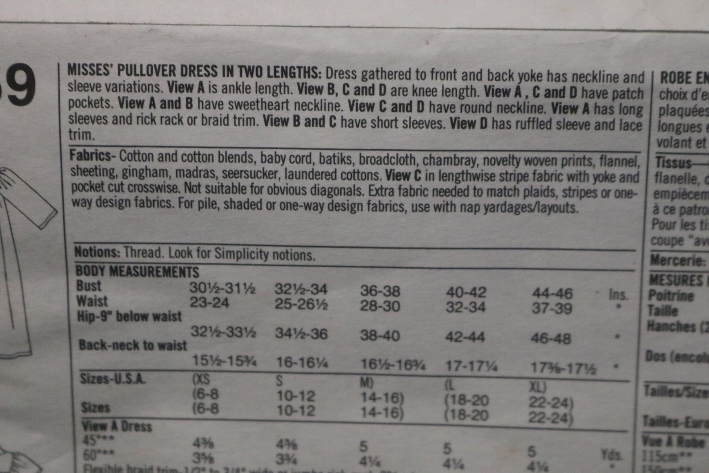 Simplicity 8959 Misses Pullover Dress in Two Lengths Sewing Pattern UNCUT Size L - XL