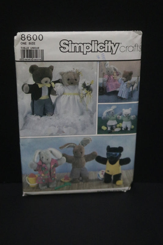 Simplicity 8600 Bunny and Bear Clothes Sewing Pattern UNCUT Suitable for 16" and 15" Stuffed Bunny or Bear