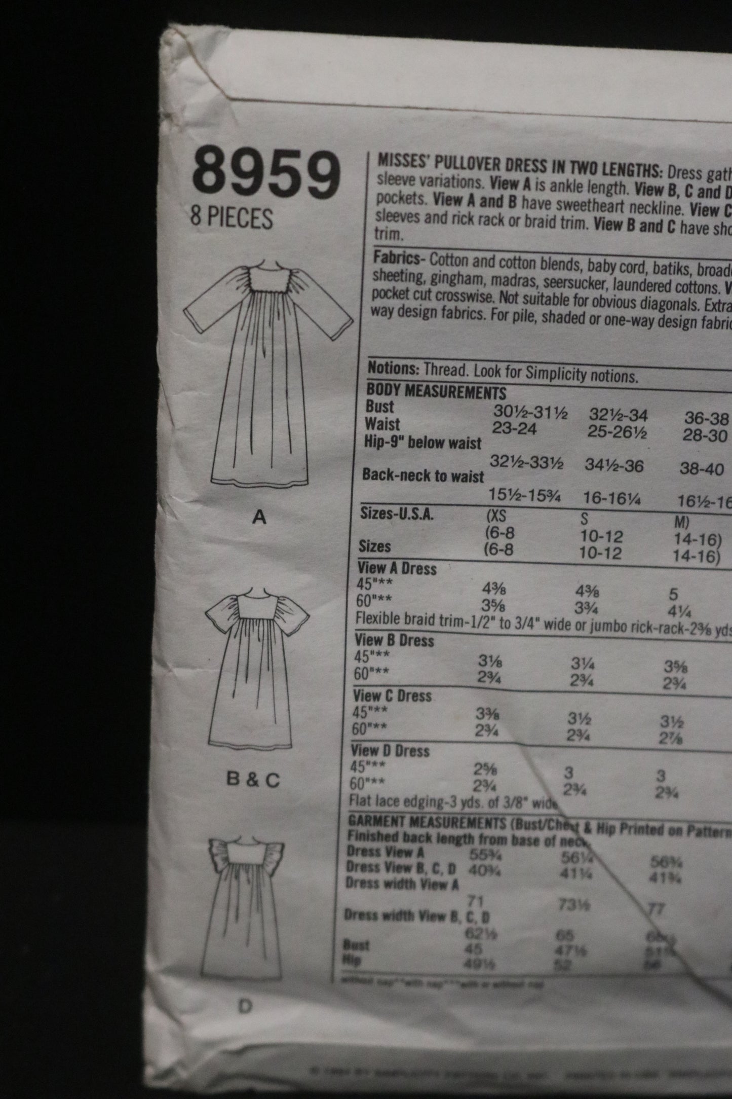 Simplicity 8959 Misses Pullover Dress in Two Lengths Sewing Pattern UNCUT Size L - XL