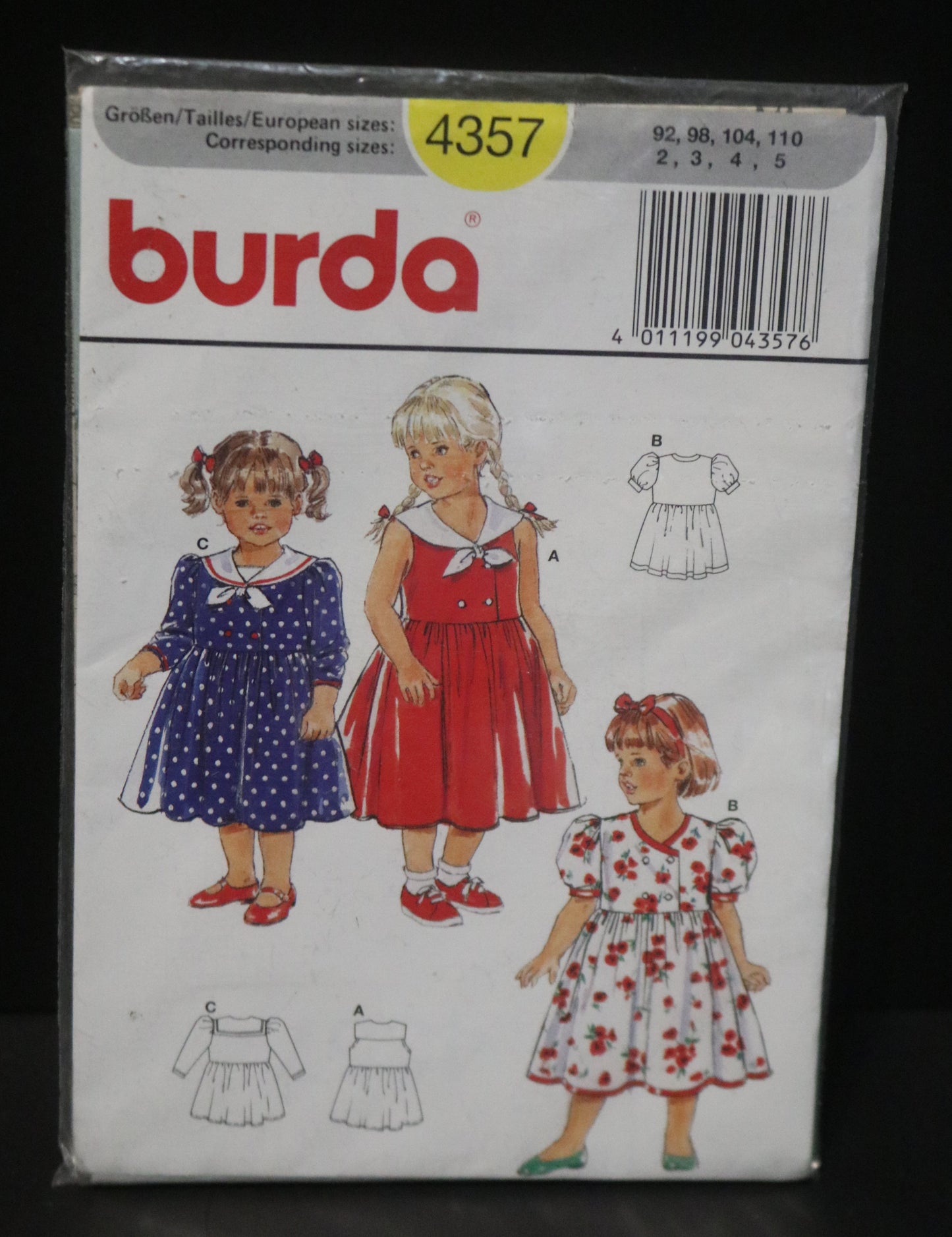 Burda 4357 Girls Dress with Sailor Collar Sewing Pattern - UNCUT Size 2 3 4 5