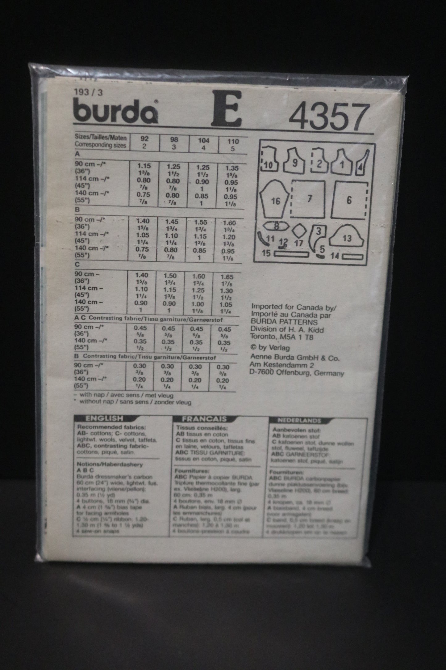 Burda 4357 Girls Dress with Sailor Collar Sewing Pattern - UNCUT Size 2 3 4 5