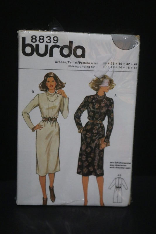 Burda 8839 Misses Dress Sewing Pattern - UNCUT - Size 10 12 14 16 18