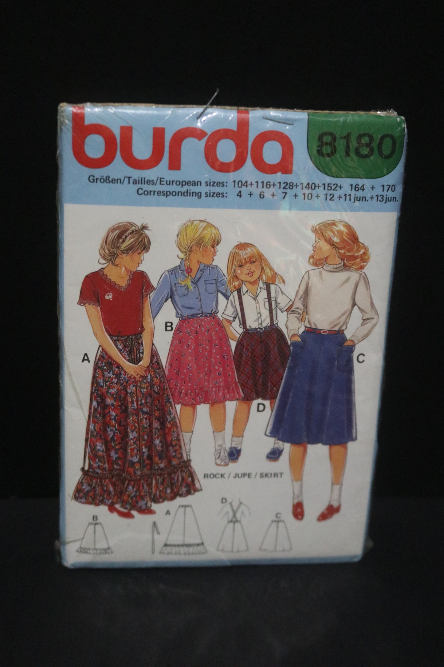 Burda 8180 Girls Skirt Sewing Pattern - UNCUT - Size 4 6 7 10 12 11jun 13jun