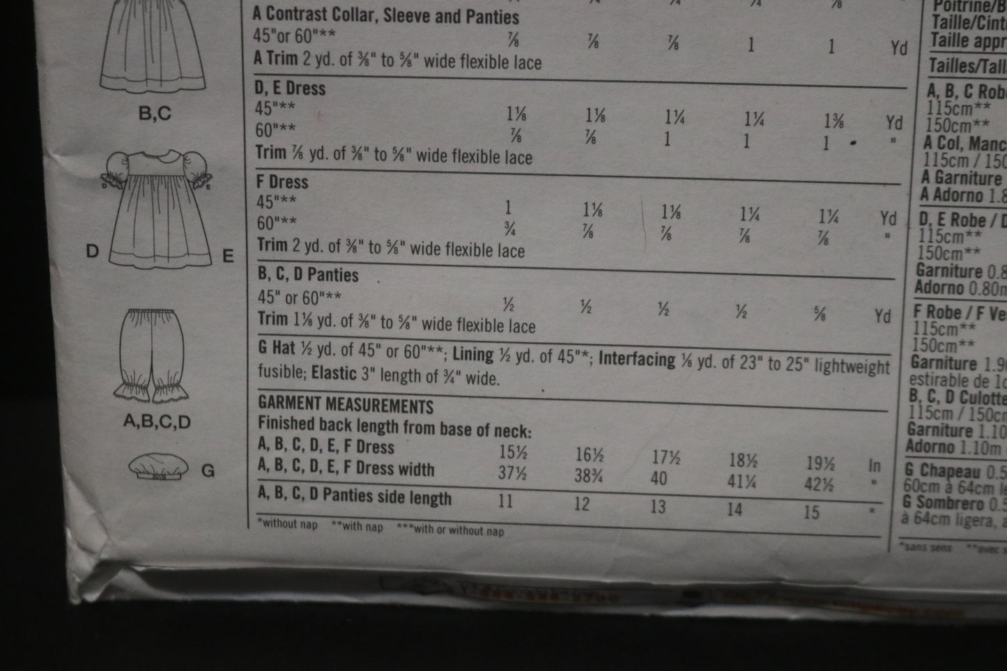 Simplicity 7201 Toddlers Dress, Panties and Hat...Hat in three sizes S (19'), M (20"), L(21") Sewing Pattern - UNCUT - Size 1/2 1 2 3 4