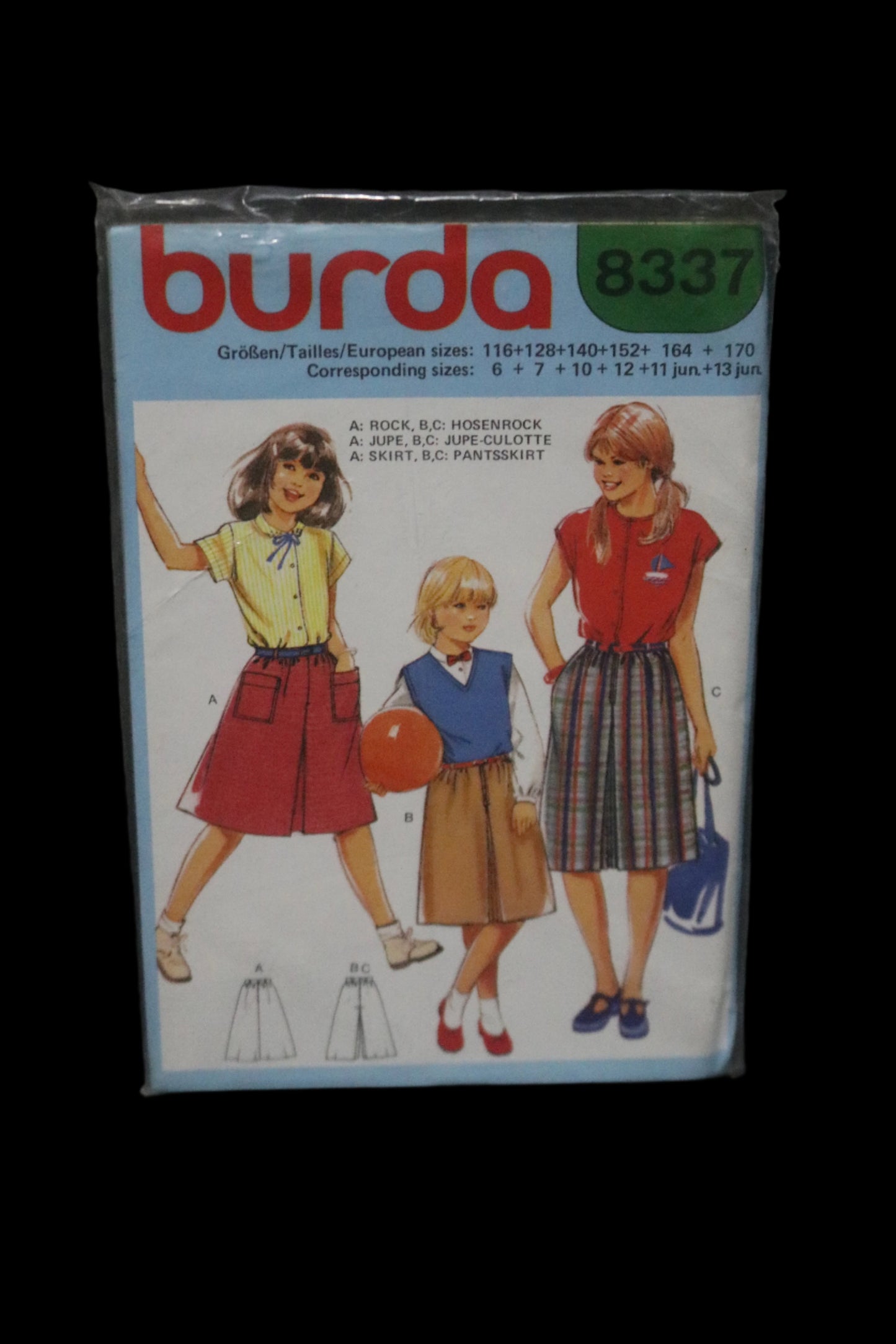 Burda 8337 Girls Skirt or Pantskirt Sewing Pattern - UNCUT - Size 6 7 10 12 11jun 13jun