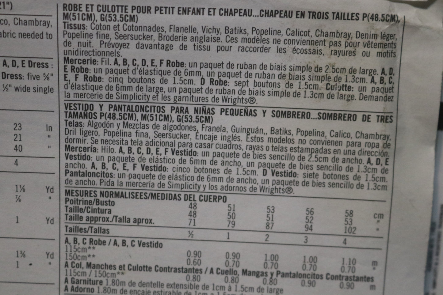 Simplicity 7201 Toddlers Dress, Panties and Hat...Hat in three sizes S (19'), M (20"), L(21") Sewing Pattern - UNCUT - Size 1/2 1 2 3 4