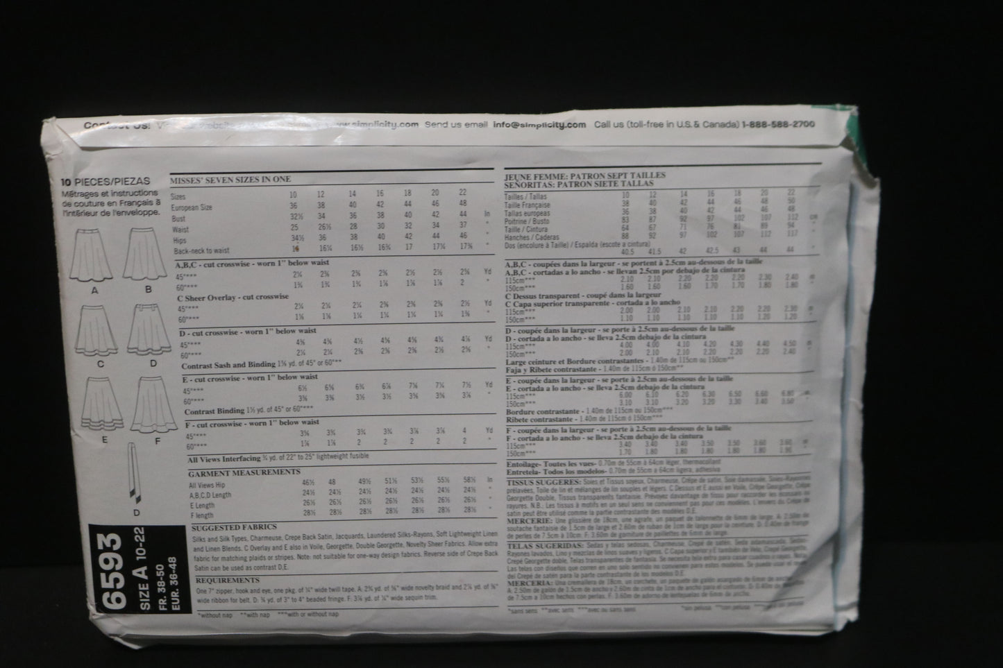 New Look 6593 Misses Skirt Sewing Pattern - UNCUT - Size 10 - 22