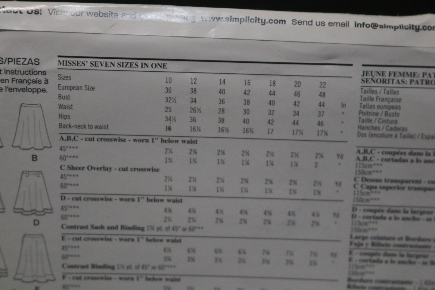 New Look 6593 Misses Skirt Sewing Pattern - UNCUT - Size 10 - 22