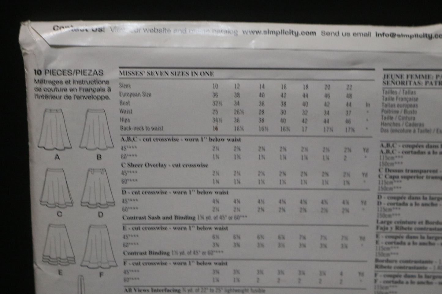 New Look 6593 Misses Skirt Sewing Pattern - UNCUT - Size 10 - 22