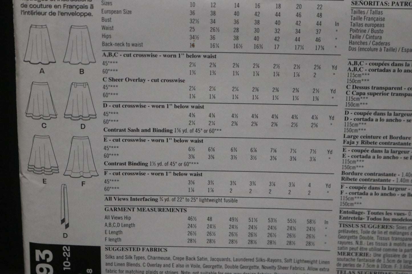 New Look 6593 Misses Skirt Sewing Pattern - UNCUT - Size 10 - 22