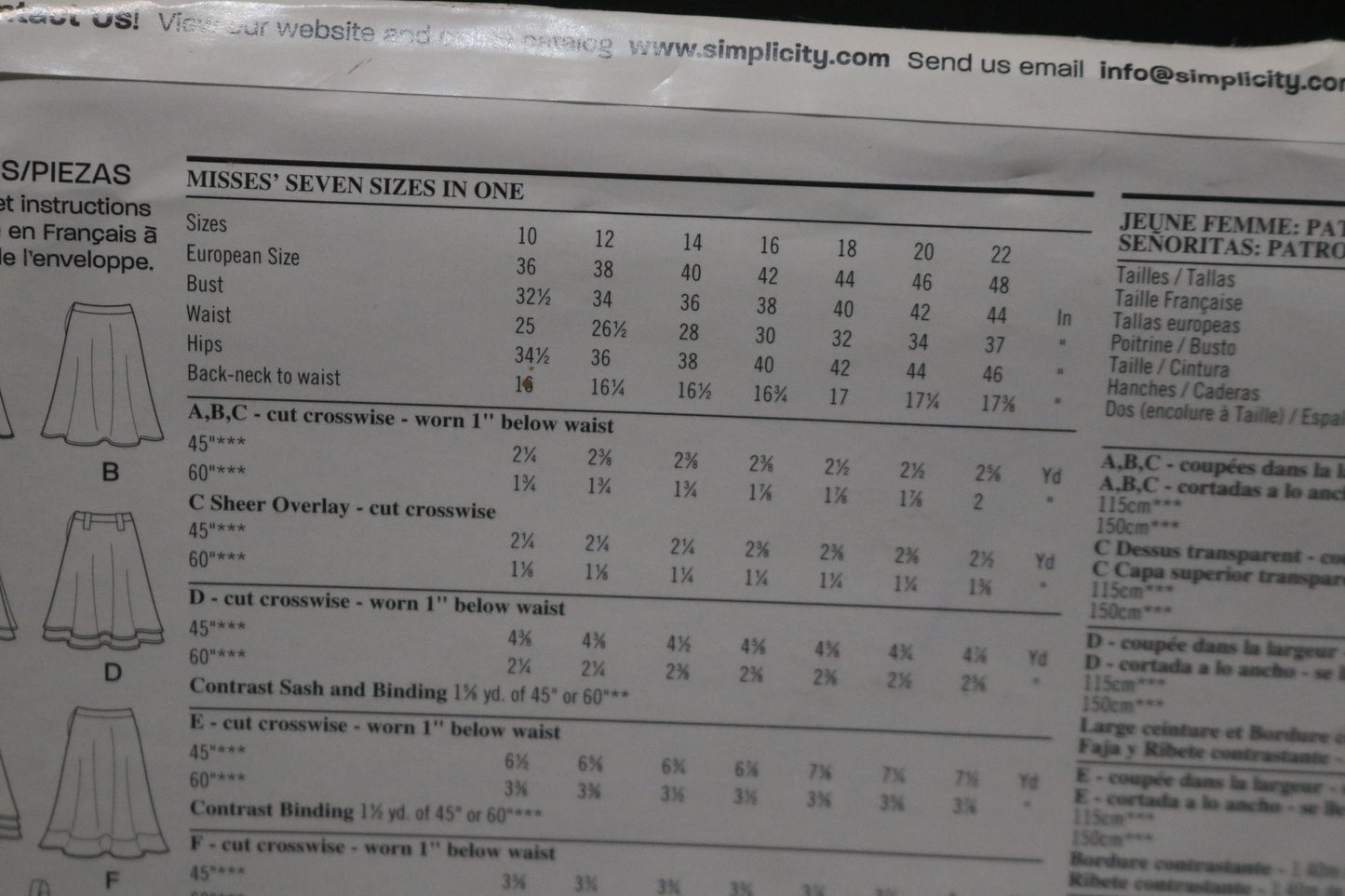 New Look 6593 Misses Skirt Sewing Pattern - UNCUT - Size 10 - 22