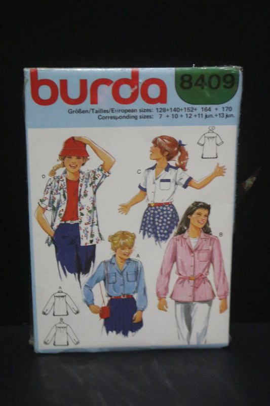 Burda 8409 Girls Shirt Sewing Pattern - UNCUT Size 7 10 12 11jun 13jun