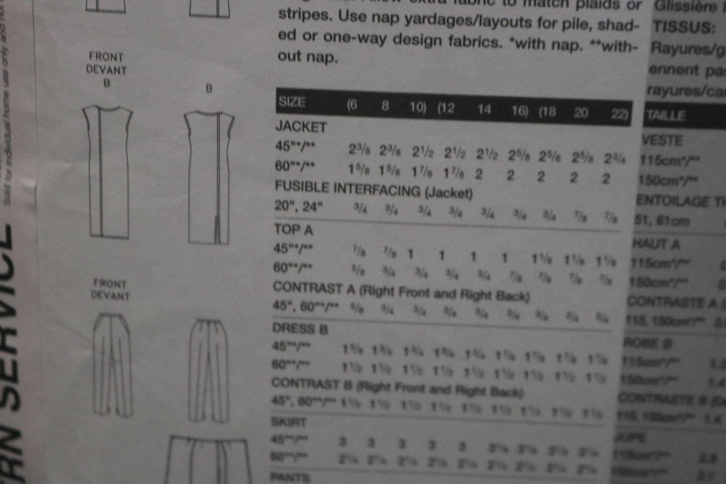 Vogue 2725 TAMOTSU Misses / Misses Petite jacket Top Dress Skirt and Pants Sewing Pattern - UNCUT - Size 12 14 16