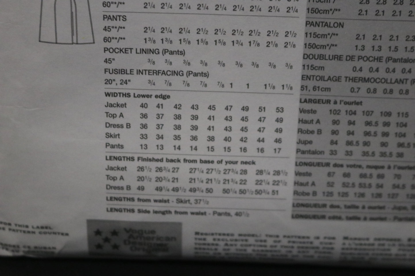 Vogue 2725 TAMOTSU Misses / Misses Petite jacket Top Dress Skirt and Pants Sewing Pattern - UNCUT - Size 12 14 16