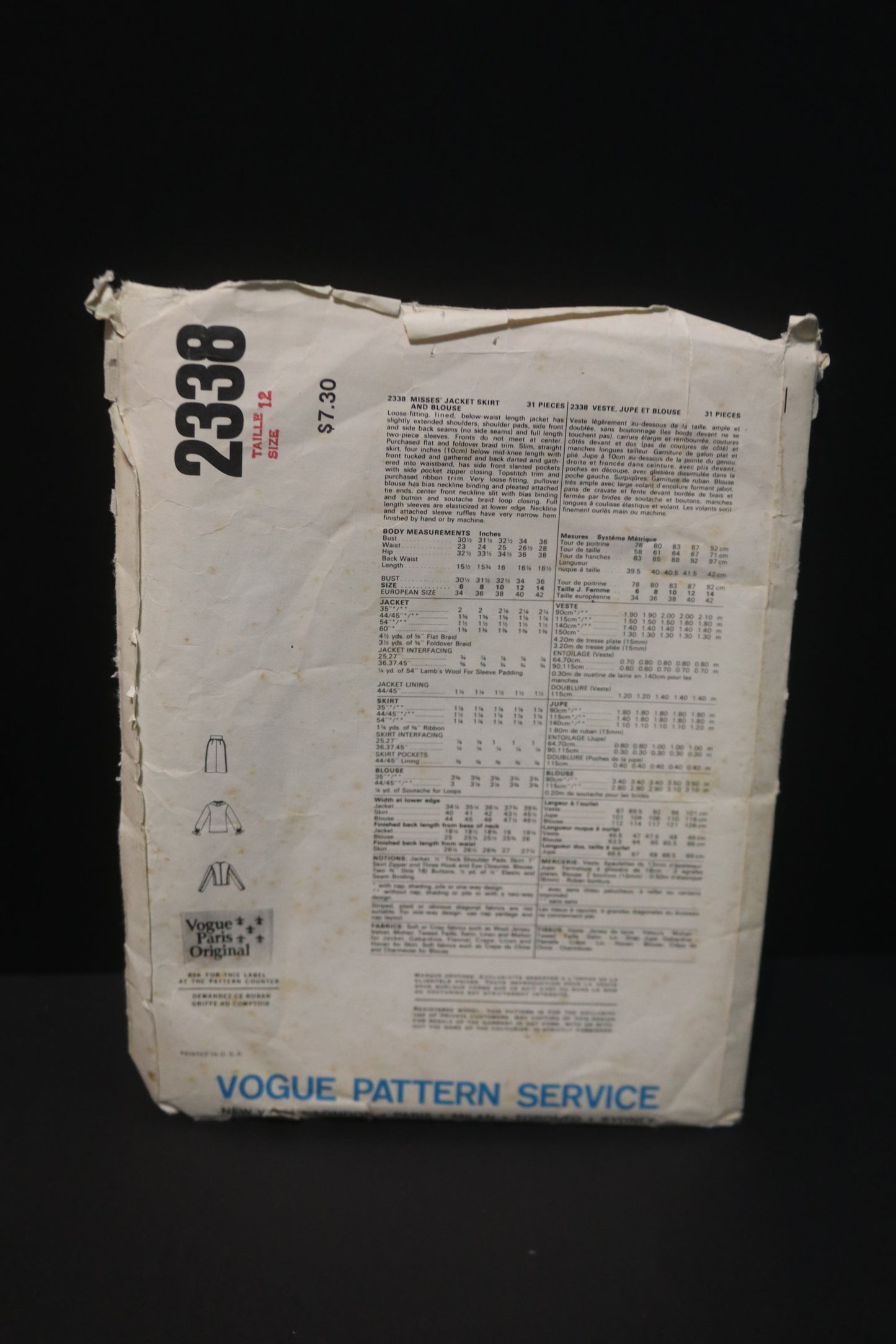 Vogue 2338 Yves Saint Laurent Misses Jacket and Dress Sewuing Pattern - UNCUT -  Size 12